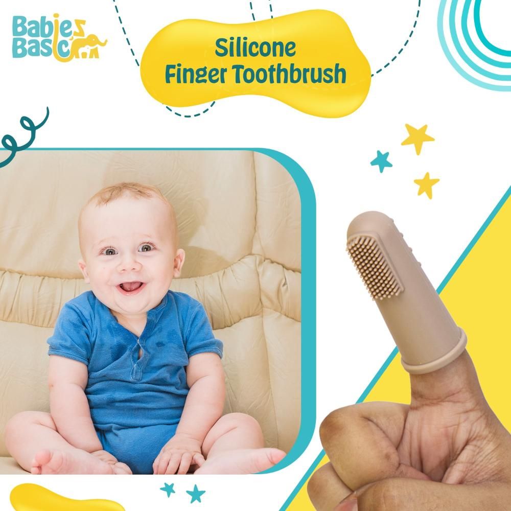 Babies Basic - Silicone Finger Tooth brush and Gum Massager with Storage Case - Brown