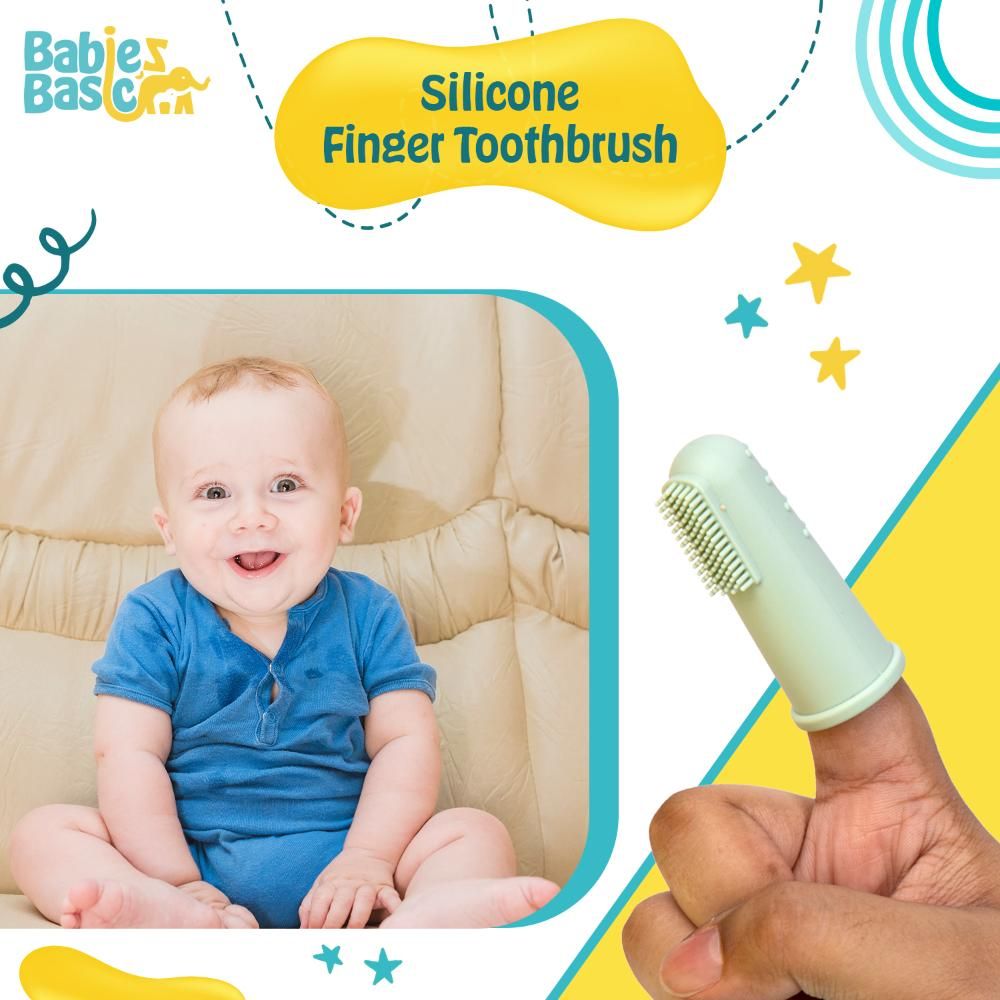 Babies Basic - Silicone Finger Tooth brush and Gum Massager with Storage Case - Green