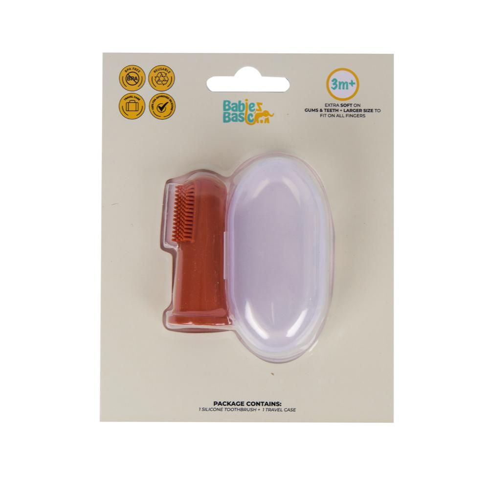 Babies Basic - Silicone Finger Tooth brush and Gum Massager with Storage Case - Tan