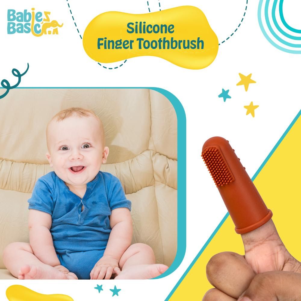 Babies Basic - Silicone Finger Tooth brush and Gum Massager with Storage Case - Tan