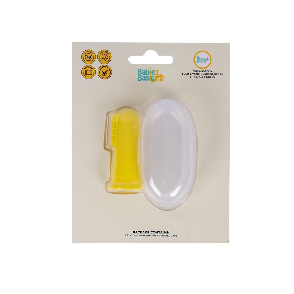 Babies Basic - Silicone Finger Tooth brush and Gum Massager with Storage Case - Yellow