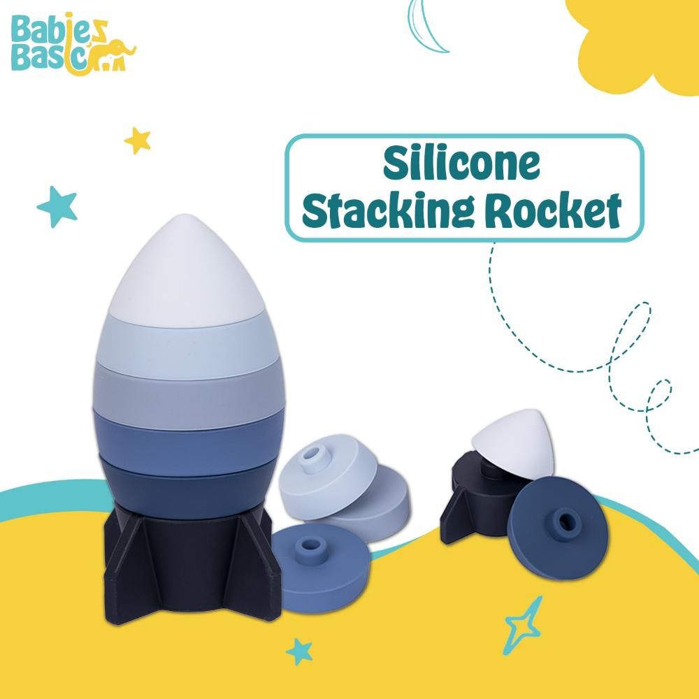 Babies Basic - Silicone Stacking Toy - Rocket - Blue