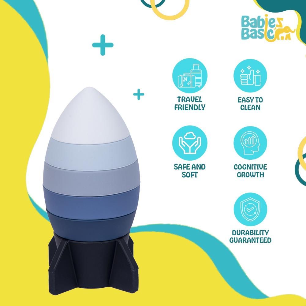 Babies Basic - Silicone Stacking Toy - Rocket - Blue