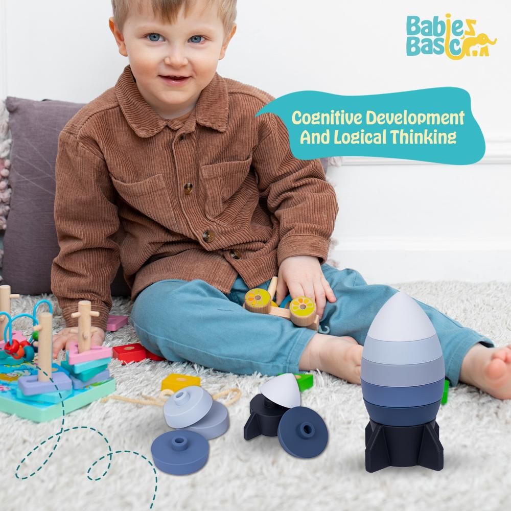 Babies Basic - Silicone Stacking Toy - Rocket - Blue