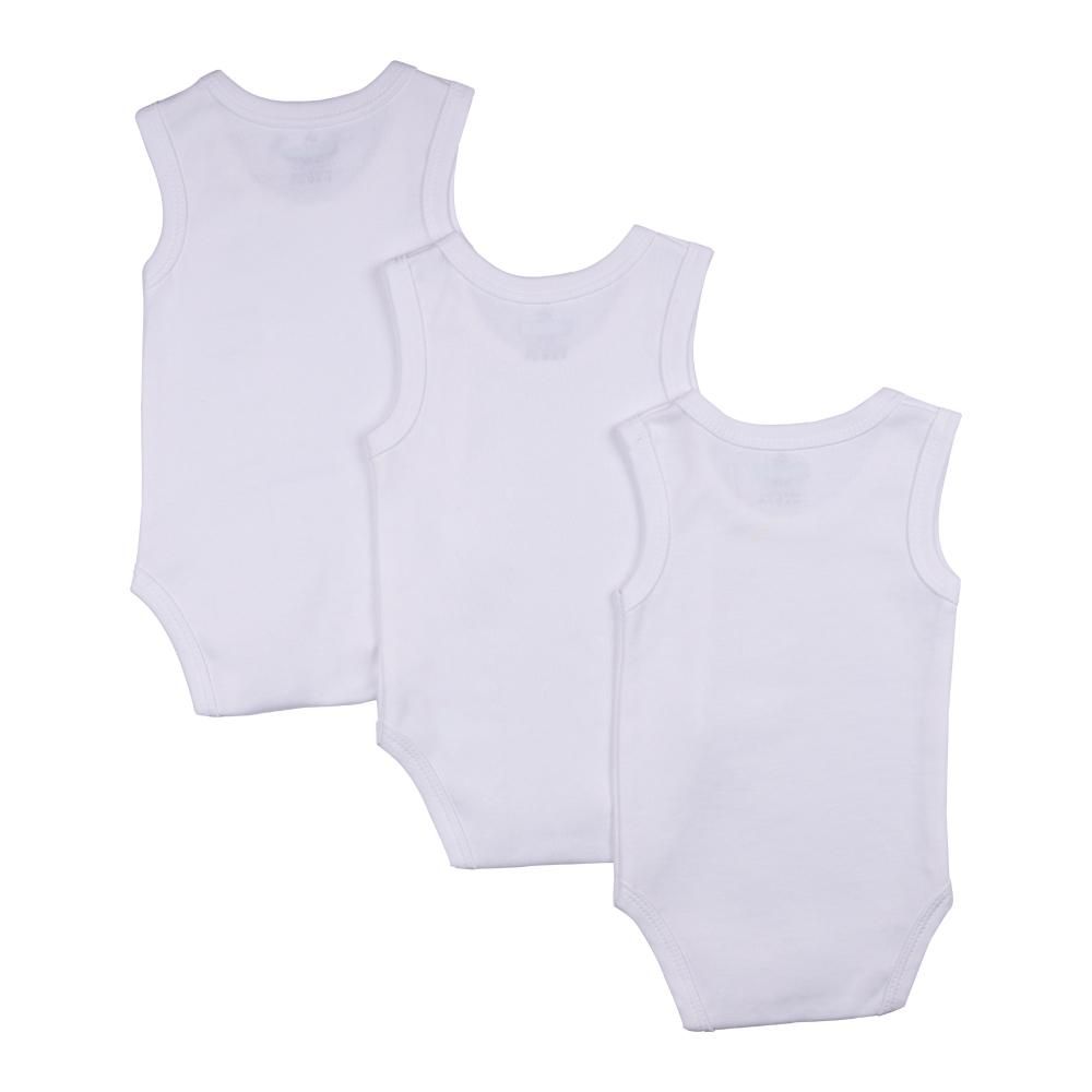 Babies Basic - 3pc-Set - Cotton Sleeveless Bodysuit - White