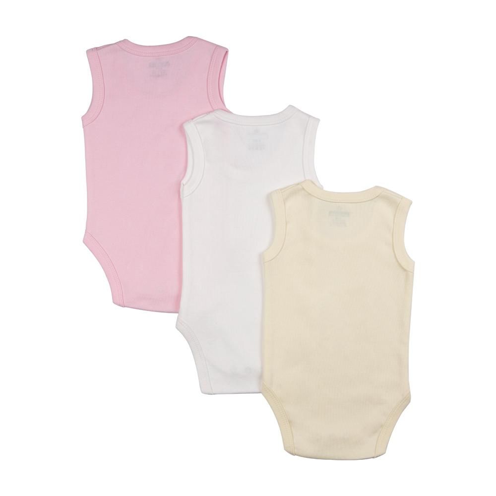 Babies Basic - 3pc-Set - Cotton Sleeveless Bodysuit - Pink/Lemon