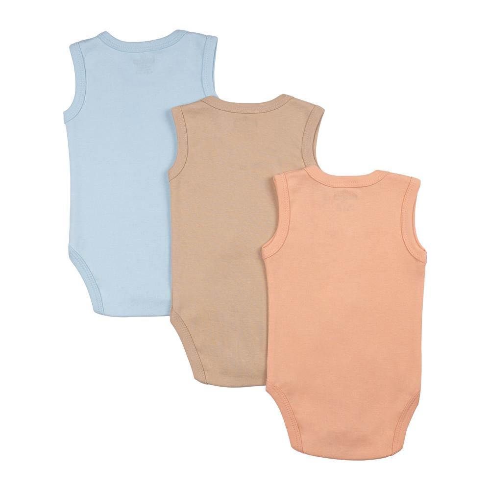 Babies Basic - 3pc-Set - Cotton Sleeveless Bodysuit - Blue/Brown