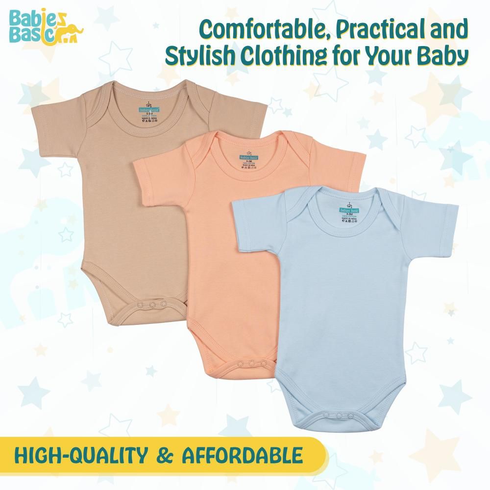 Babies Basic - 3pc-Set - Short Sleeves Bodysuit - Blue/Brown