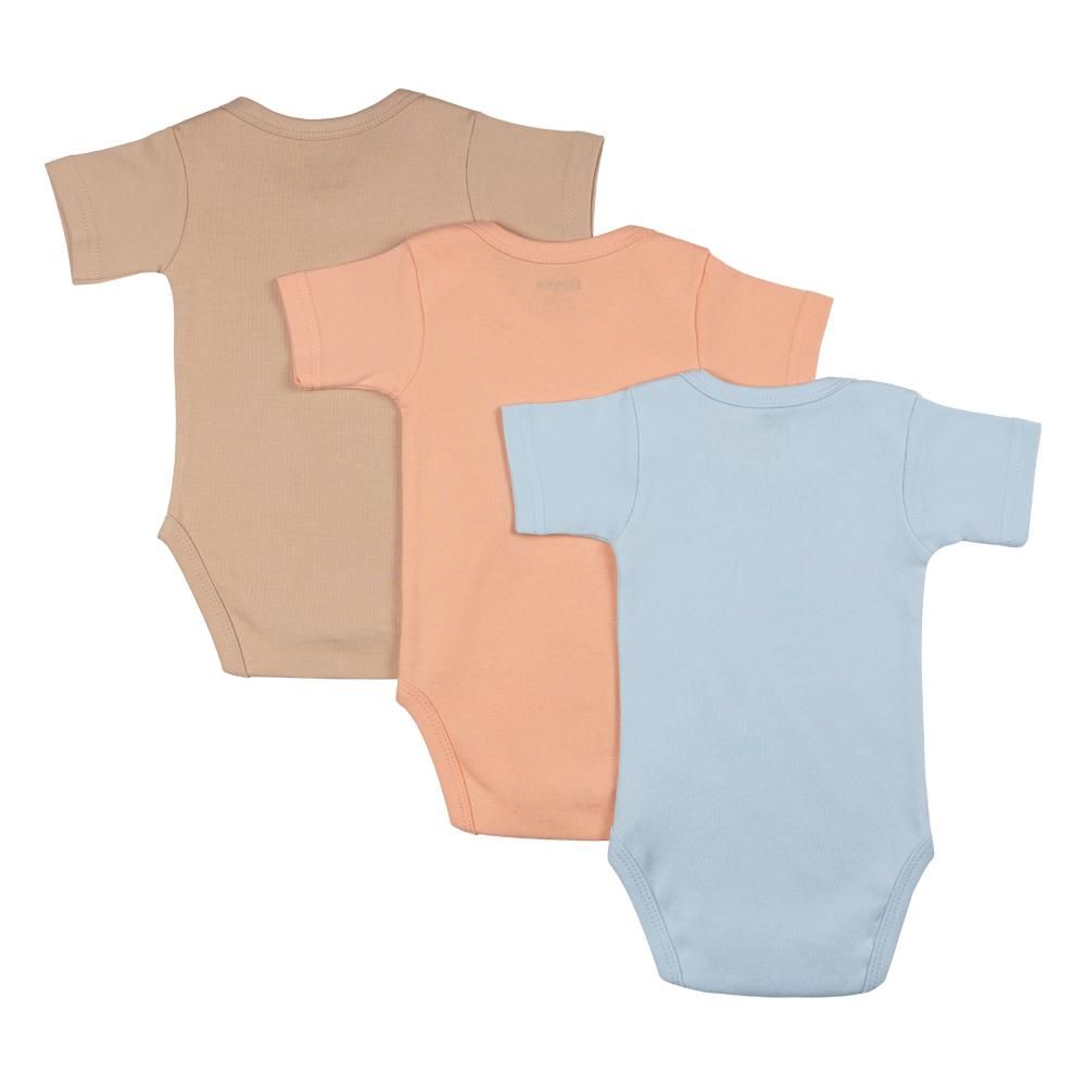 Babies Basic - 3pc-Set - Short Sleeves Bodysuit - Blue/Brown