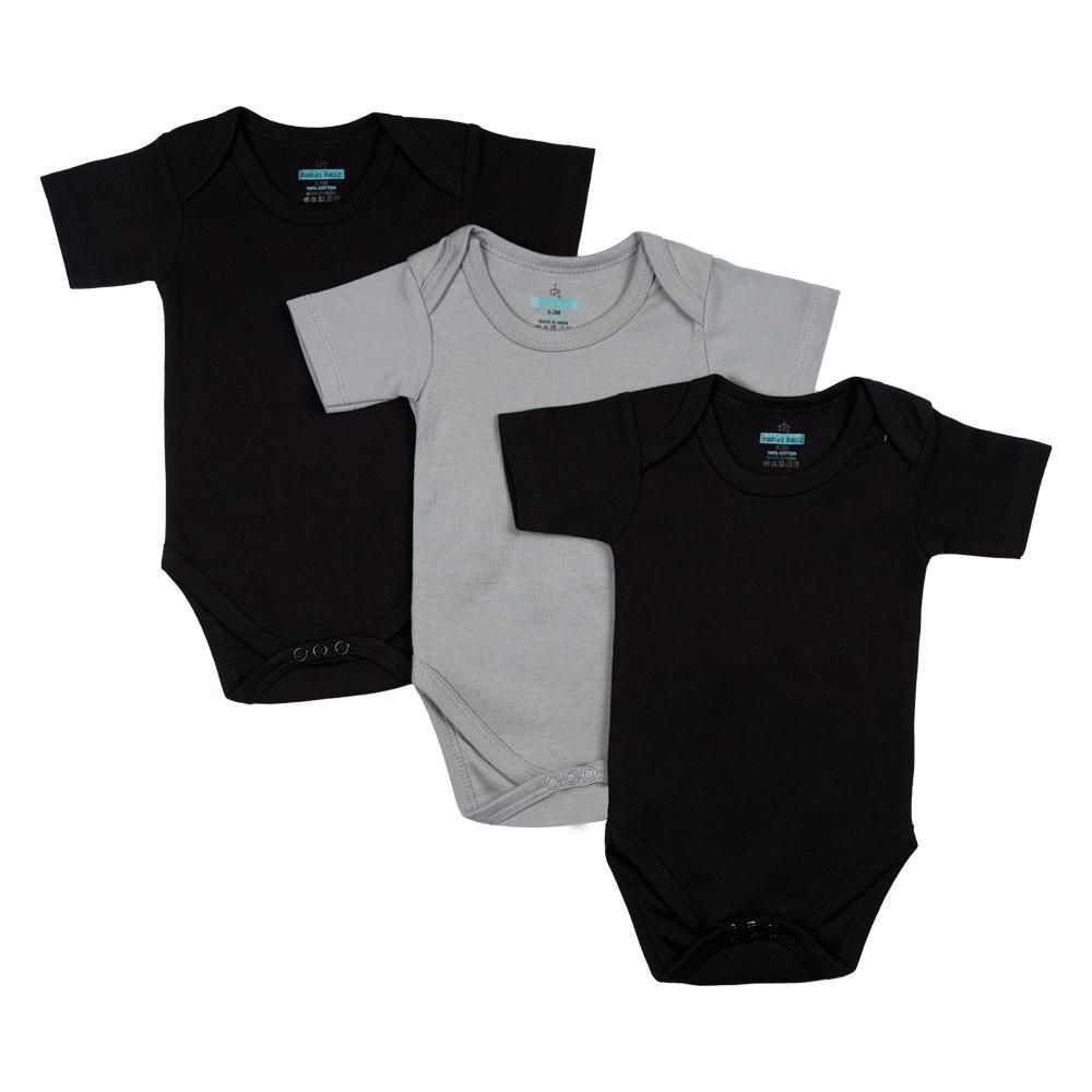 Babies Basic - 3pc-Set - Short Sleeves Bodysuit - Black/Navy