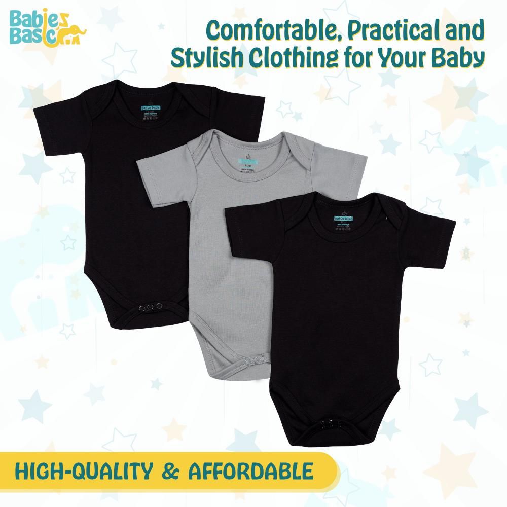 Babies Basic - 3pc-Set - Short Sleeves Bodysuit - Black/Navy