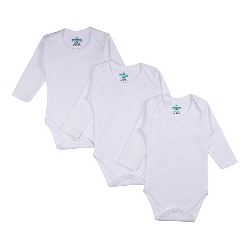 Babies Basic - 3pc-Set - Cotton Long Sleeves Bodysuit - White