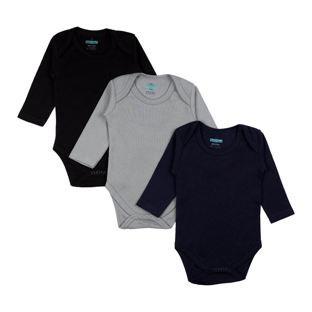 Babies Basic - 3pc-Set - Long Sleeves Bodysuit - Black/Navy