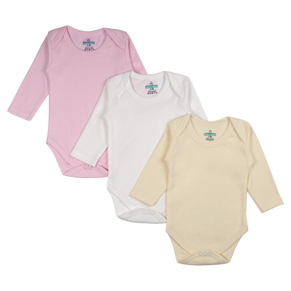 Babies Basic - 3pc-Set - Long Sleeves Bodysuit - Pink/Lemon