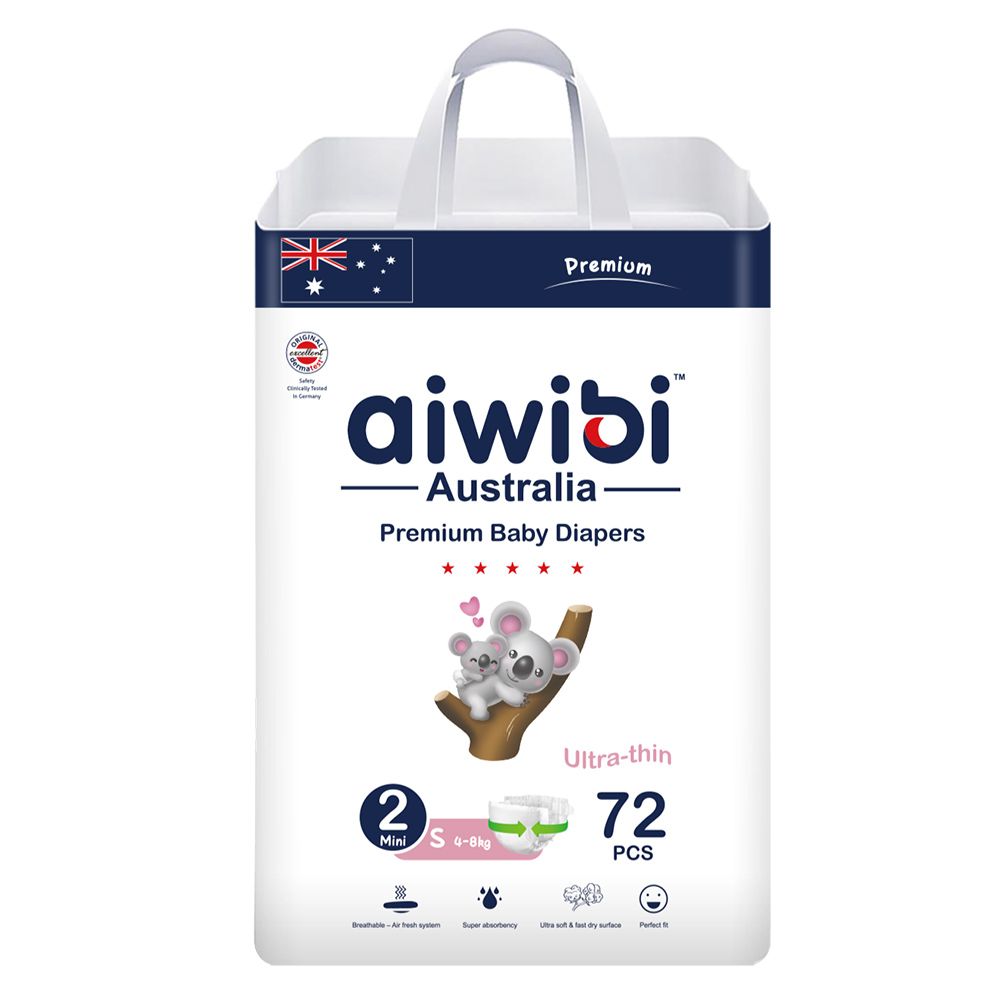 Aiwibi - Premium Ultra Thin Baby Diapers - Size 2 - 4-8 Kgs - 72 pcs