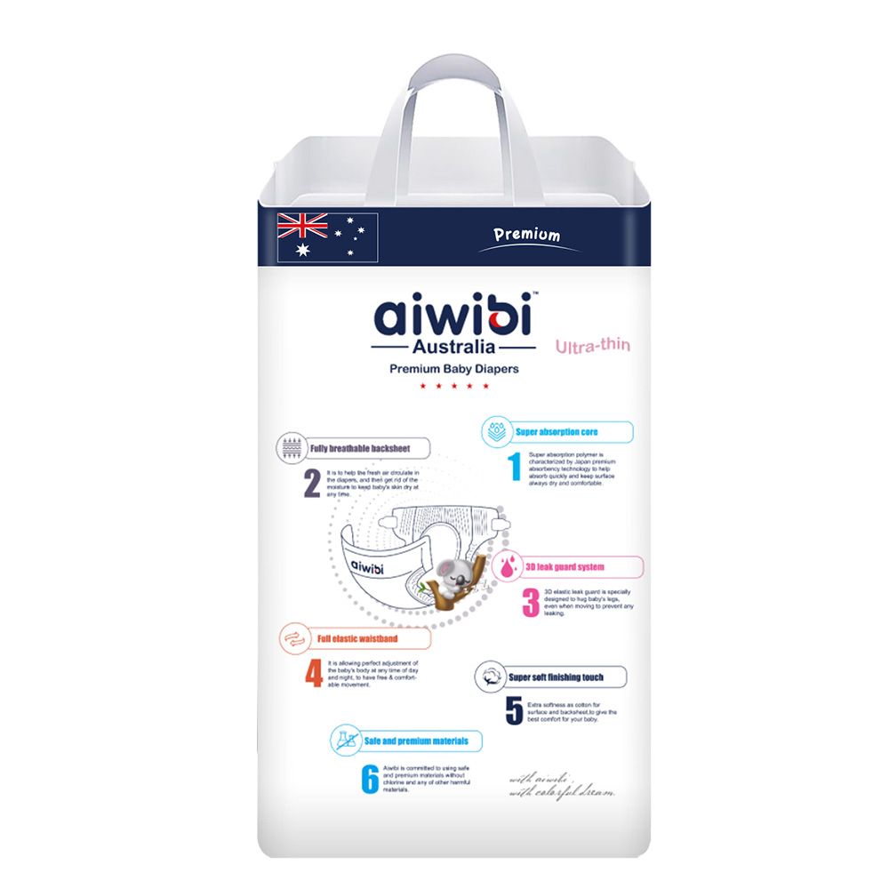 Aiwibi - Premium Ultra Thin Baby Diapers - Size 3 - 6-11 Kgs - 62 pcs