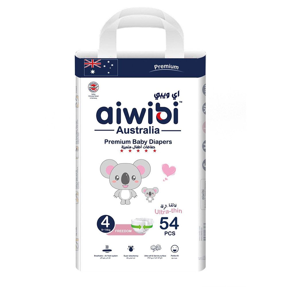 Aiwibi - Premium Ultra Thin Baby Diapers - Size 4 - 9-14 Kgs - 54 pcs