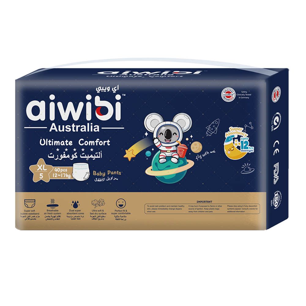 Aiwibi - Ultimate Comfort Baby Diaper Pants - Size 5 - 12-17 Kgs - 40 pcs