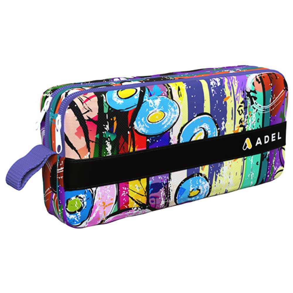 Adel - Pink Flower Printed Dual Zip Pencil Bag