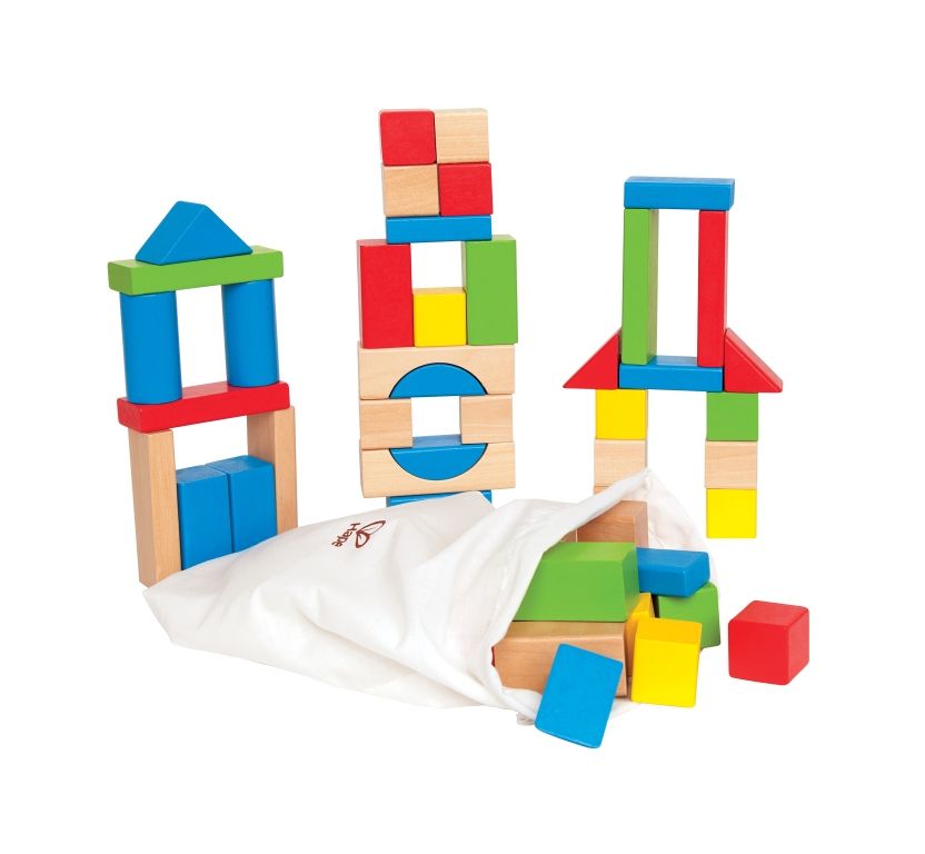 Hape - Maple Wooden Blocks Building Set with Bag - 50pcs