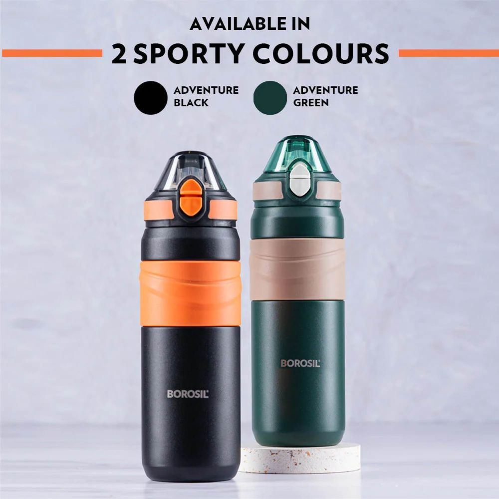 Borosil - Adventure Sipper Water Bottle - Black/Orange - 560 ml