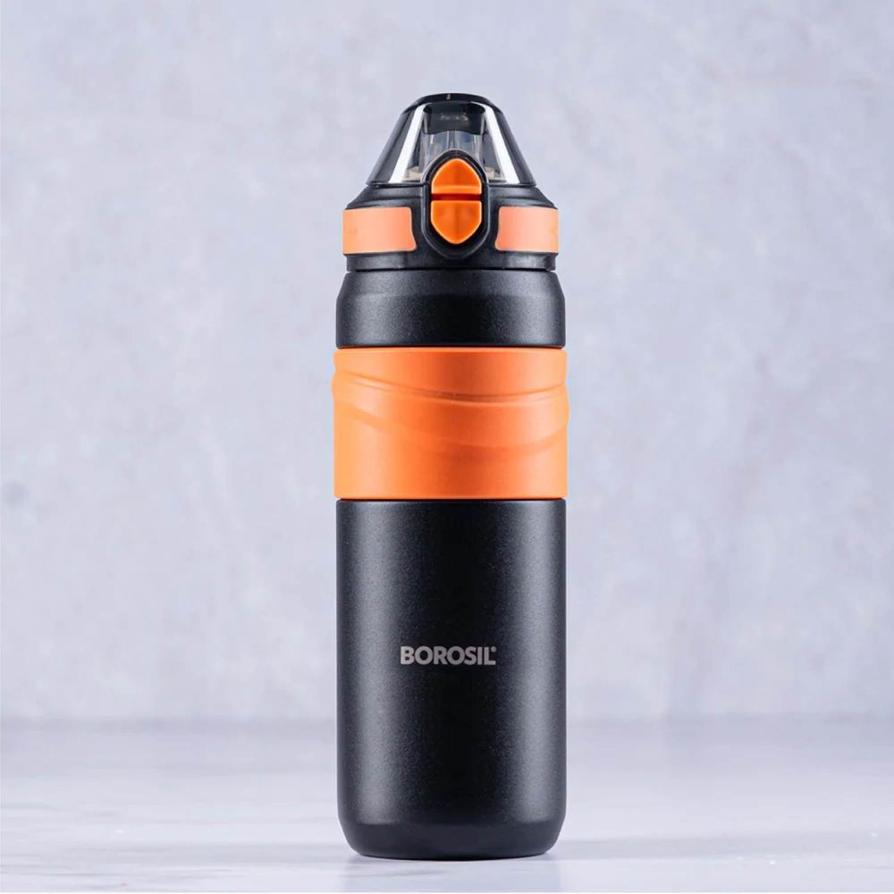 Borosil - Adventure Sipper Water Bottle - Black/Orange - 560 ml