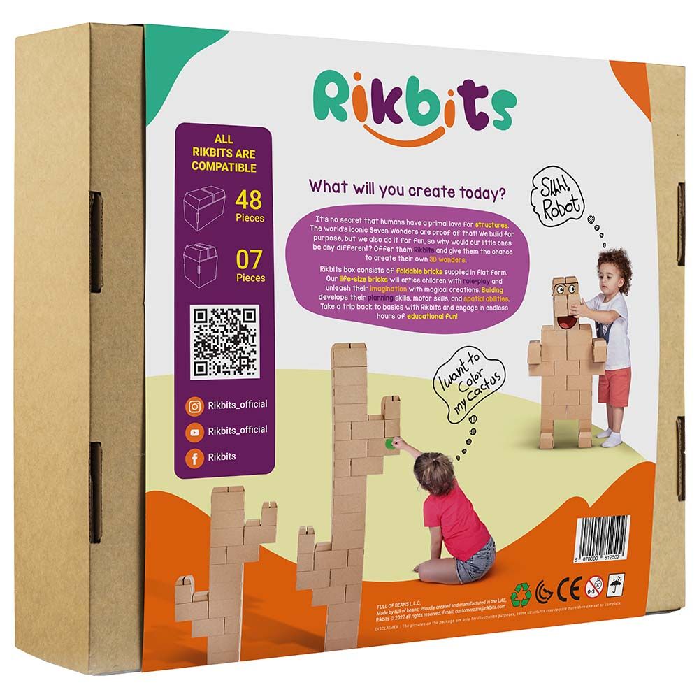 Rikbits - Big Interlocking Building Blocks Kit - 55pcs - Brown