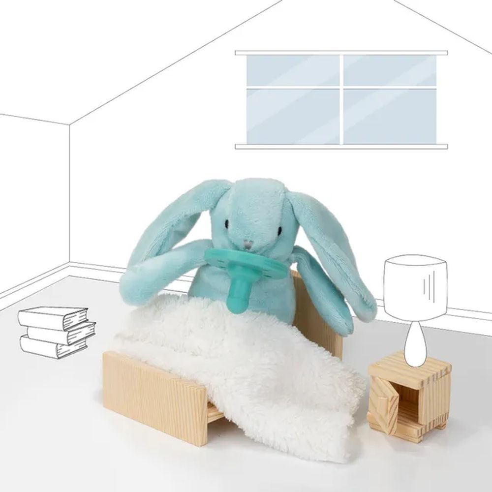 Minikoioi -Blue Bunny Plush Toy With Soother + FREE ONE Silicone Teether