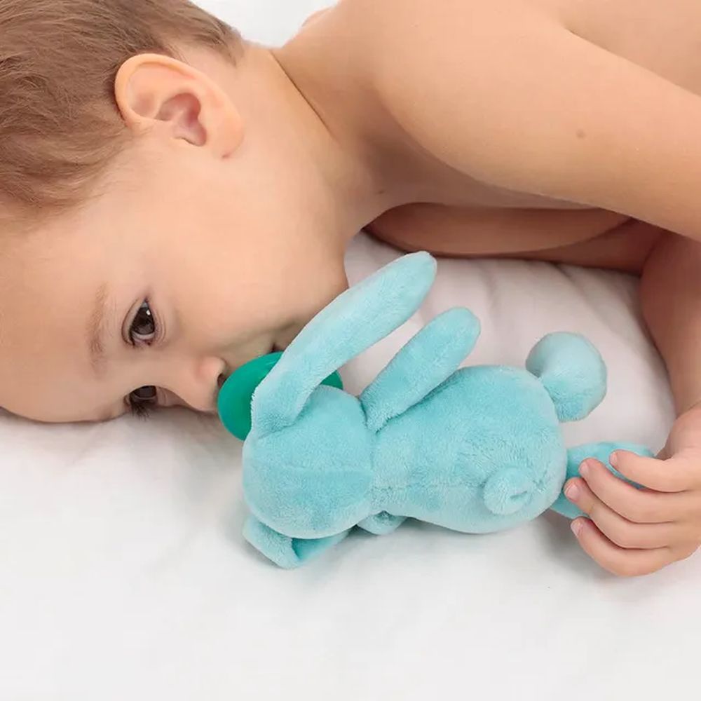 Minikoioi -Blue Bunny Plush Toy With Soother + FREE ONE Silicone Teether