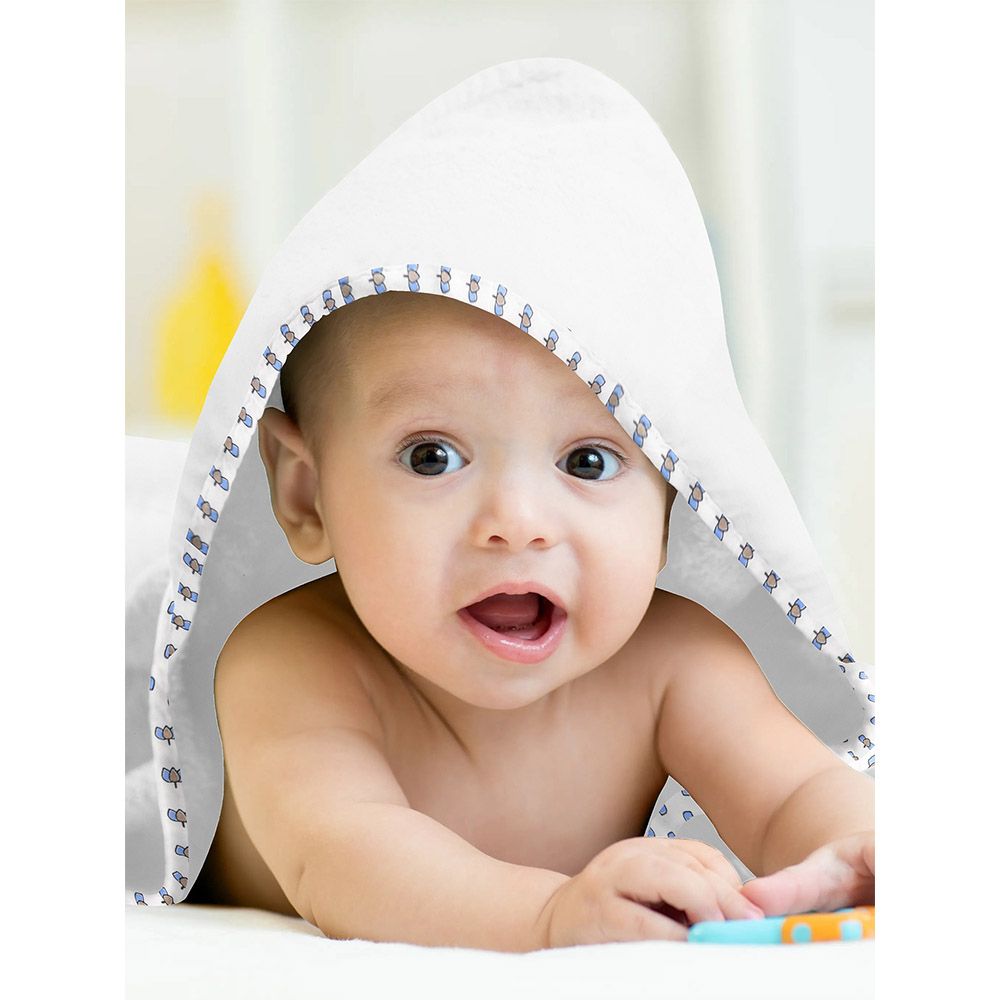 The Baby Atelier - Lotus Printed Hooded Towel And Washcloth Set - 2pcs