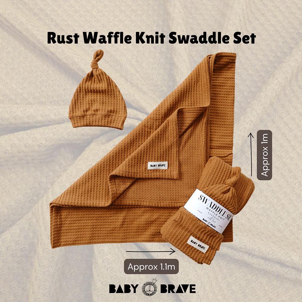 Baby Brave - 2pc-Set - Waffle Knit Blanket And Hat - Caramel