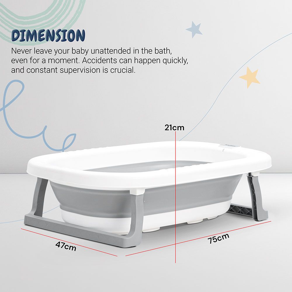 Baybee - Foldable Baby Bath Tub For Kids - Grey