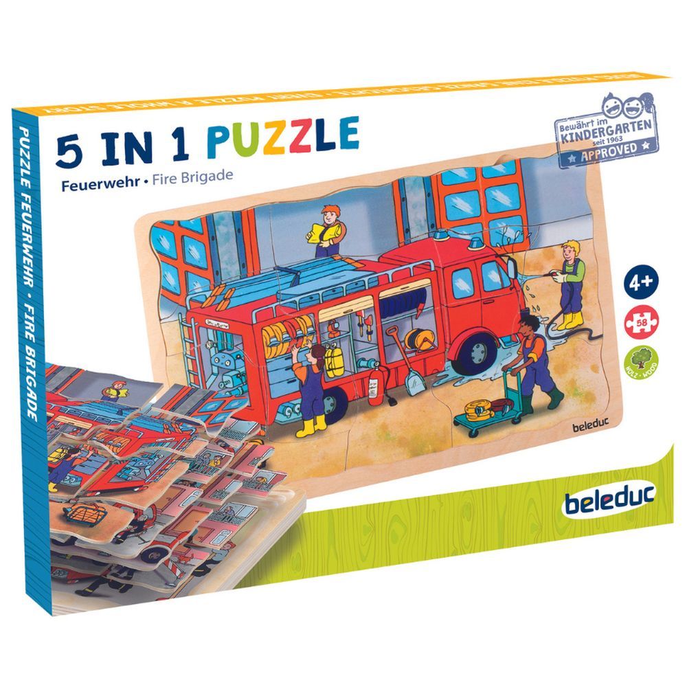 Beleduc - 5-In-1 Layer Puzzle - Fire Brigade - 58pcs