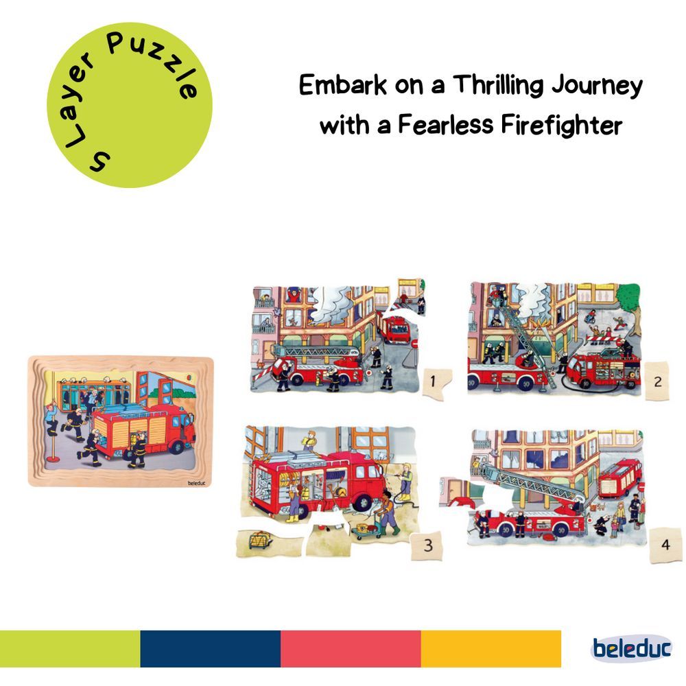 Beleduc - 5-In-1 Layer Puzzle - Fire Brigade - 58pcs