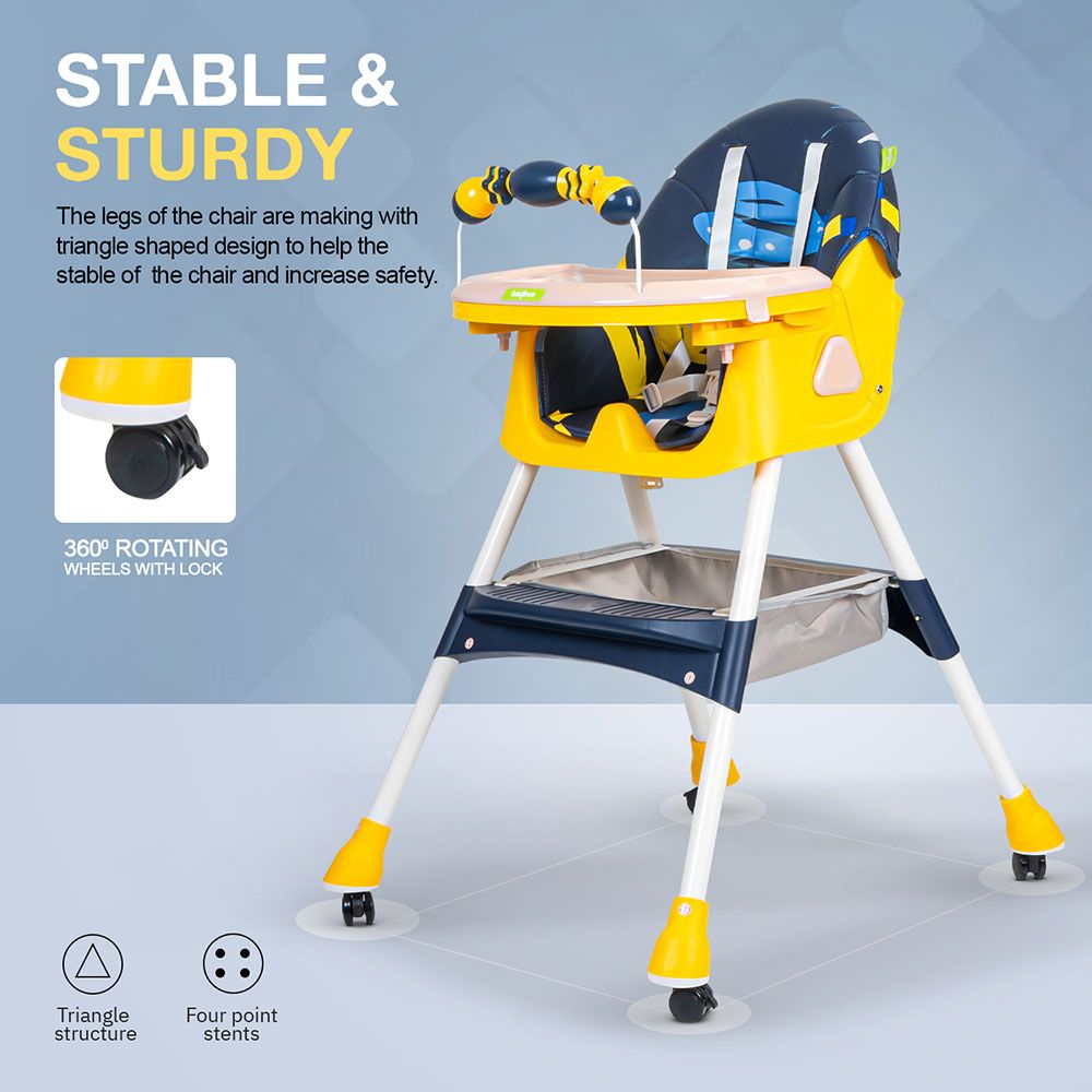 Baybee - 3-In-1 Fiora Convertible Baby High Chair - Blue/Yellow