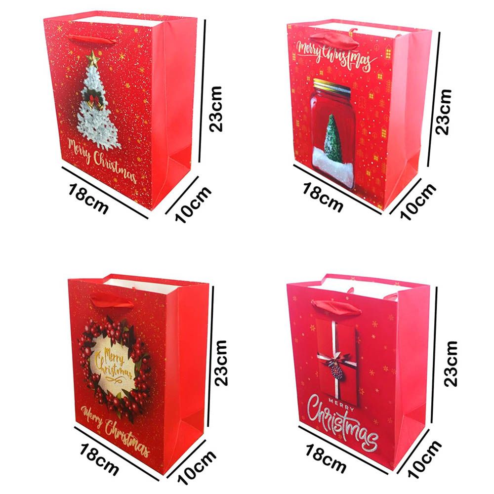 Brain Giggles - Christmas Gift Bag w/ 4 Designs - 12pcs - 18x23x10 Cm - Red