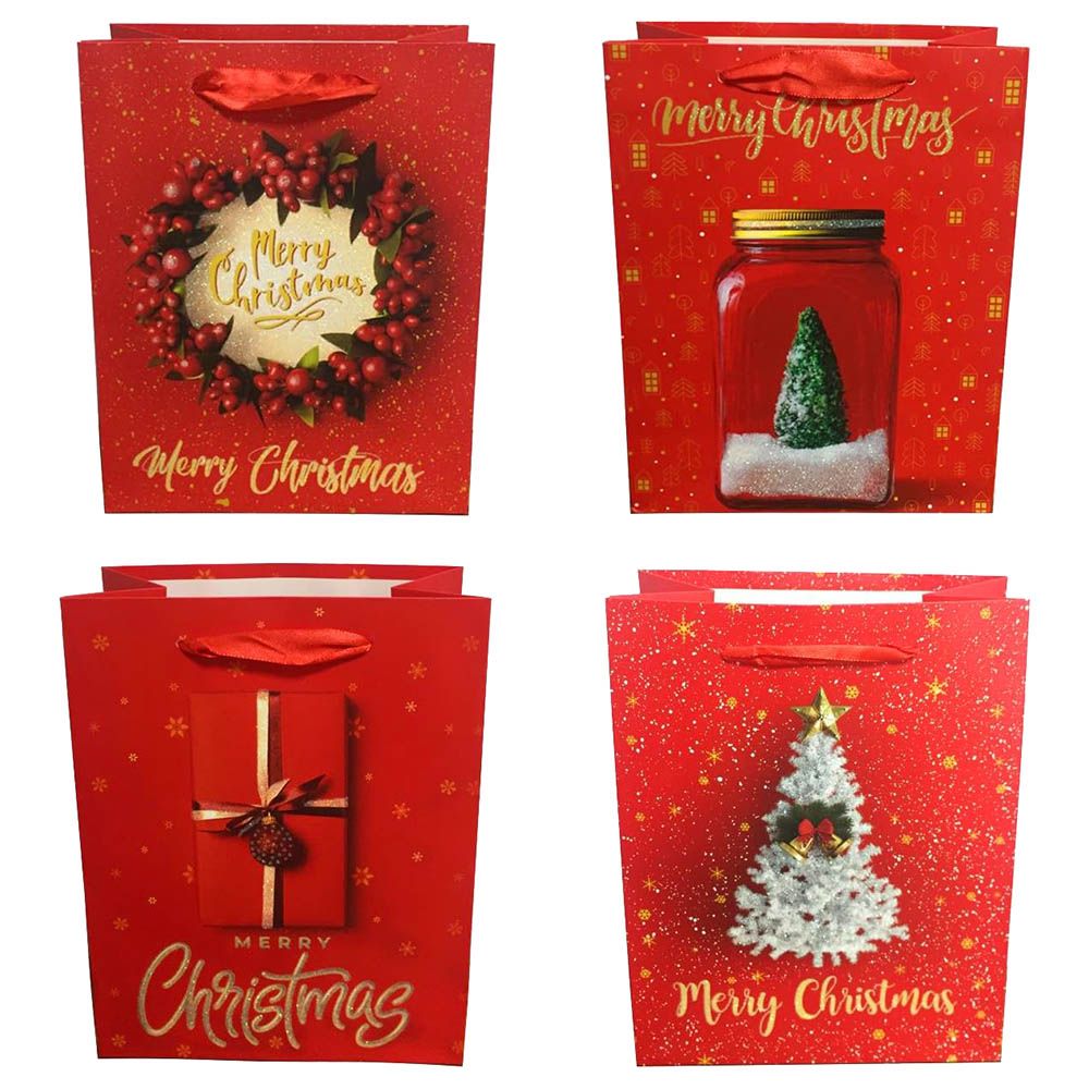 Brain Giggles - Christmas Gift Bag w/ 4 Designs - 12pcs - 25x32x11 Cm - Red