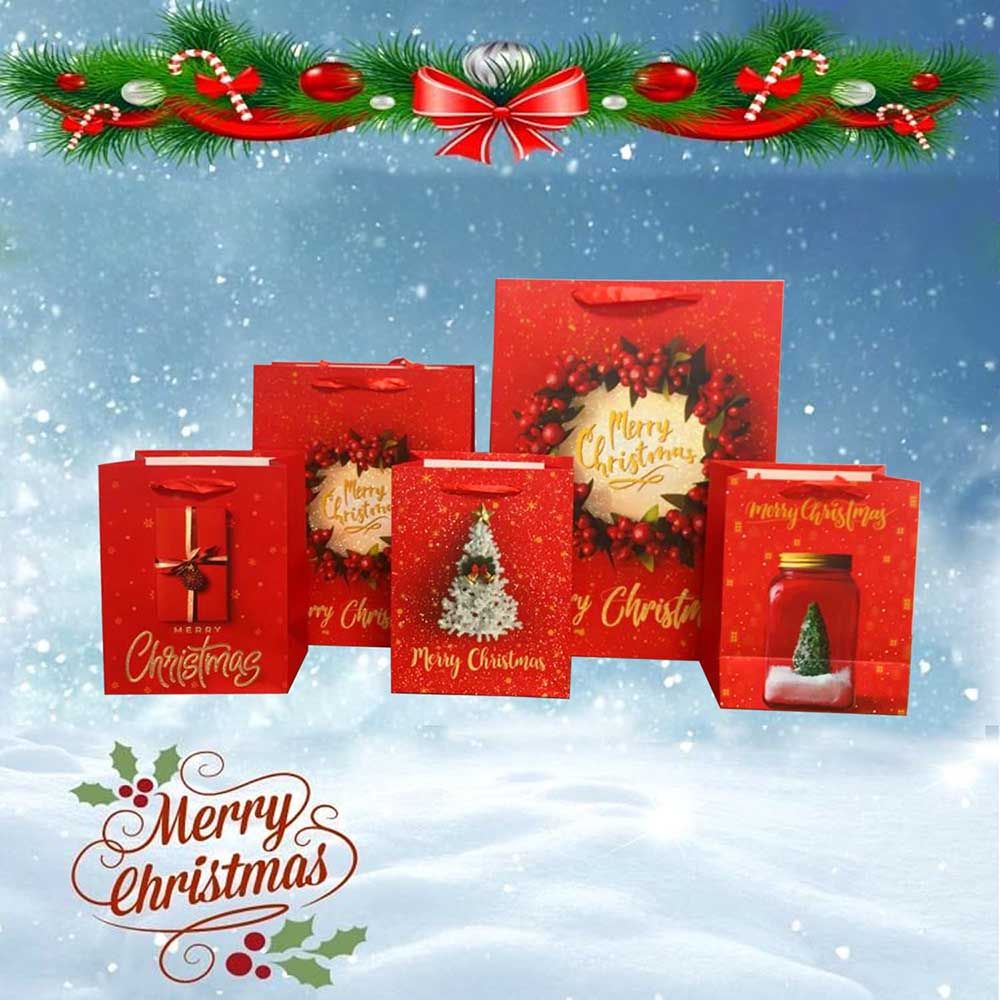 Brain Giggles - Christmas Gift Bag w/ 4 Designs - 12pcs - 25x32x11 Cm - Red