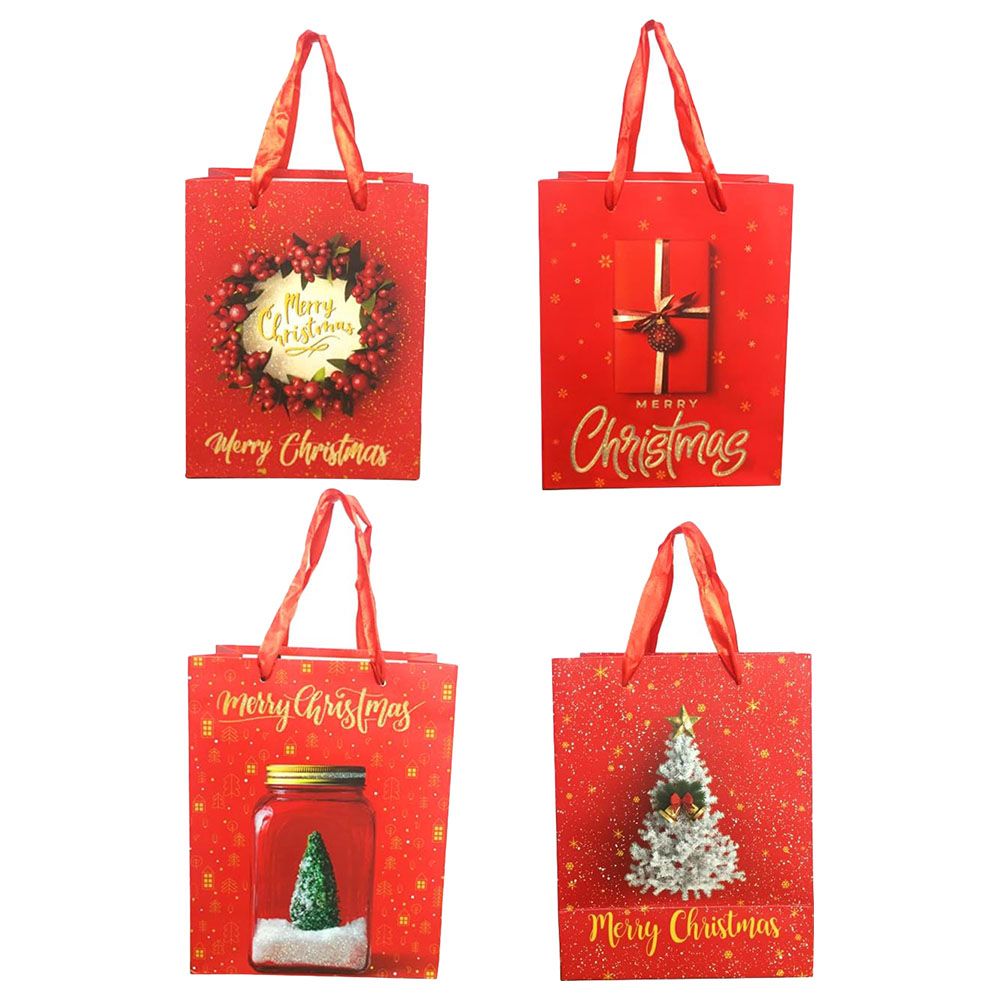 Brain Giggles - Christmas Gift Bag w/ 4 Designs - 12pcs - 31x42x12 Cm - Red