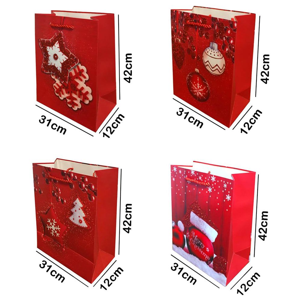 Brain Giggles - 4 Designs Christmas Gift Bag w/ Handles - 12pcs - 31x42x12 Cm - Red