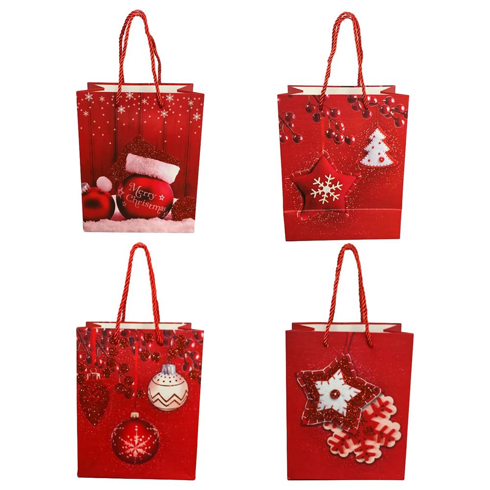 Brain Giggles - 4 Designs Christmas Gift Bag w/ Handles - 12pcs - 31x42x12 Cm - Red