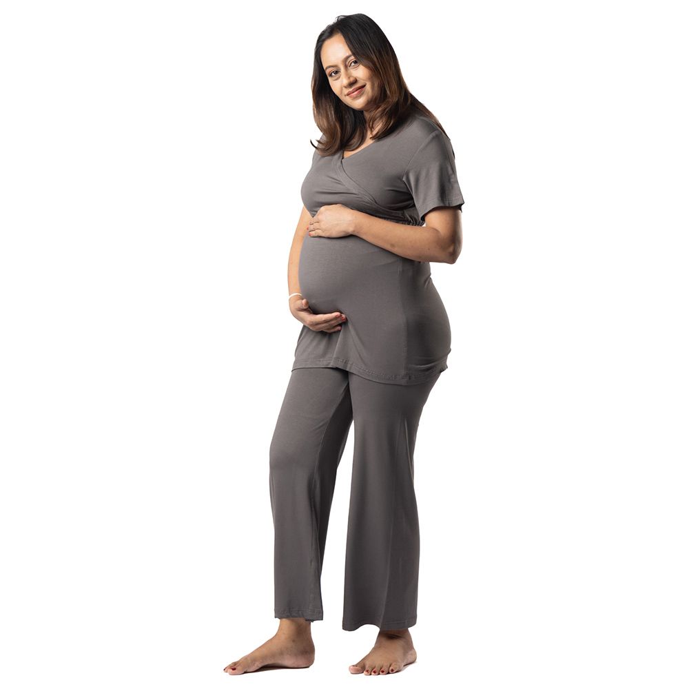 Block Hop - 2pc-Set - Maternity Co-Ord Set - Charcoal Grey