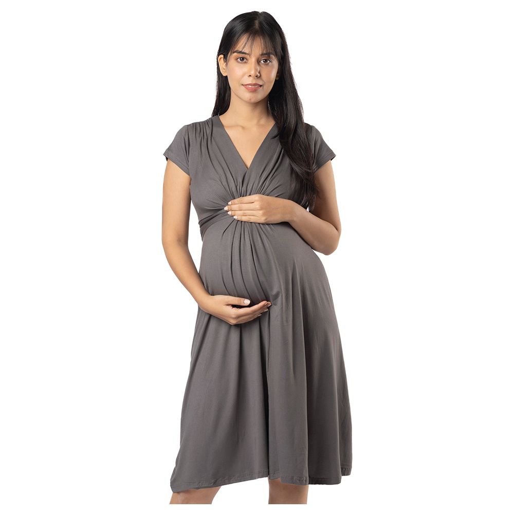 Block Hop - Maternity Everyday Dress - Charcoal Grey