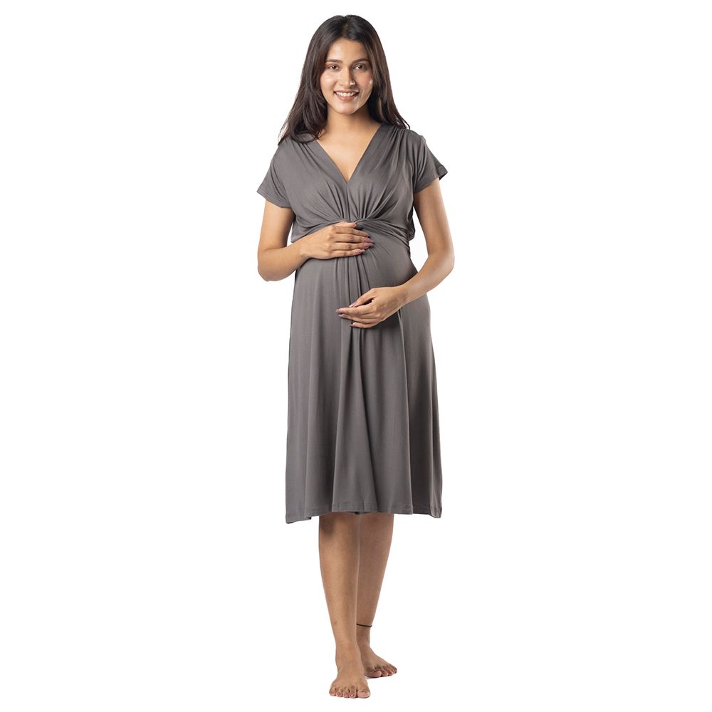 Block Hop - Maternity Everyday Dress - Charcoal Grey