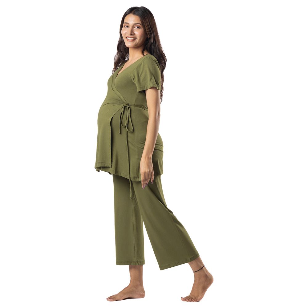 Block Hop - 2pc-Set - Maternity Wrap Co-Ord Set - Olive