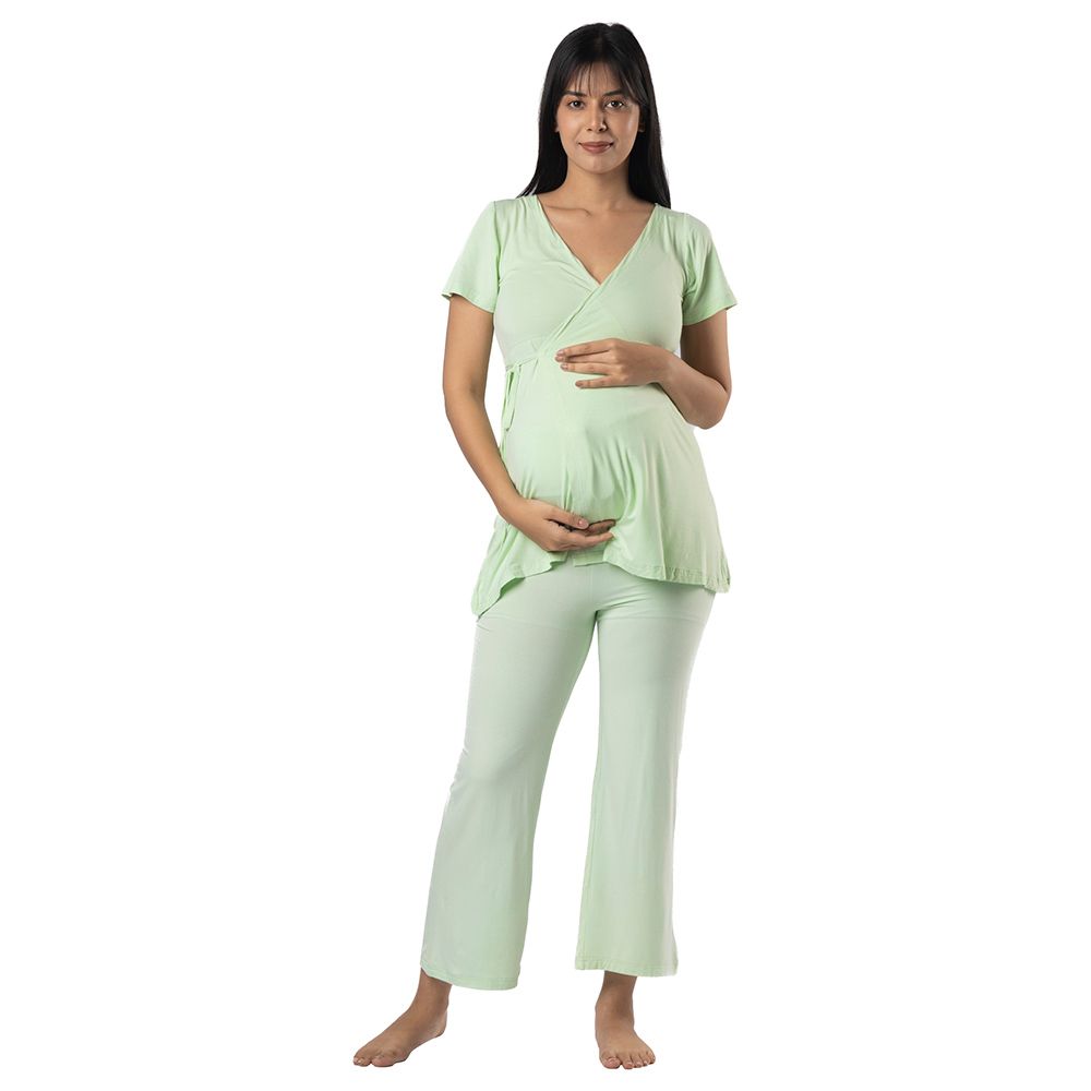 Block Hop - 2pc-Set - Maternity Wrap Co-Ord Set - Lime