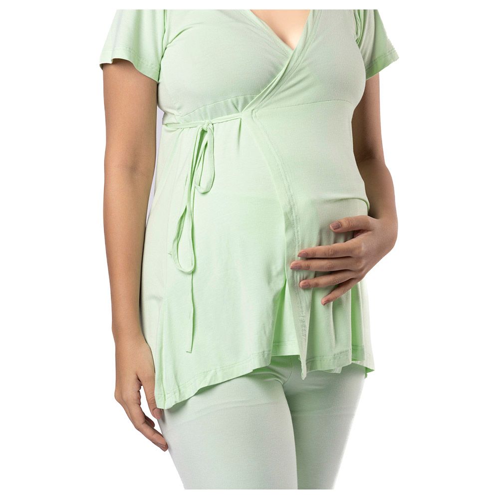 Block Hop - 2pc-Set - Maternity Wrap Co-Ord Set - Lime