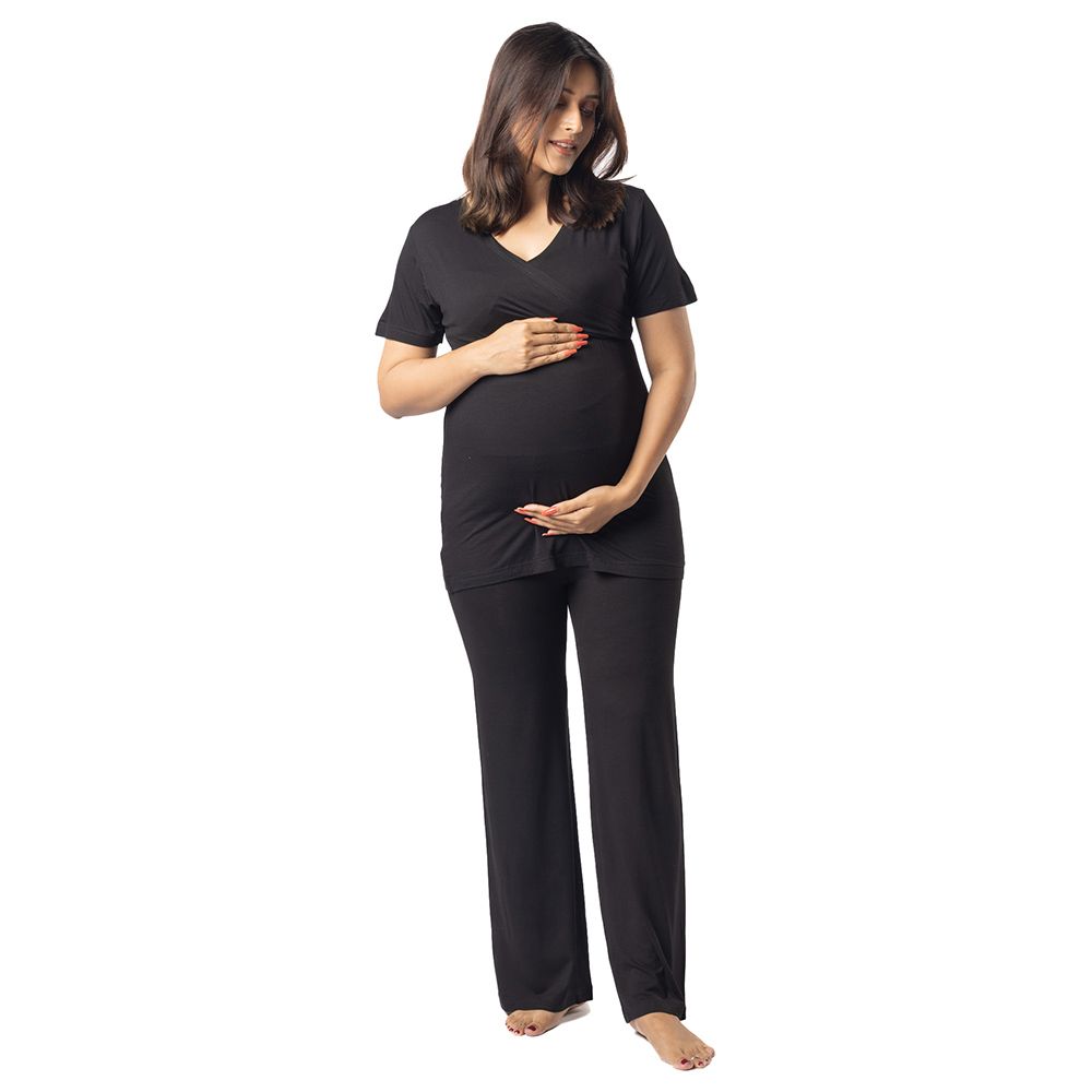 Block Hop - 2pc-Set - Maternity Co-Ord Set - Black