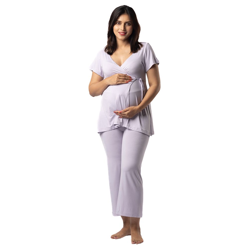 Block Hop - 2pc-Set - Maternity Wrap Co-Ord Set - Lilac