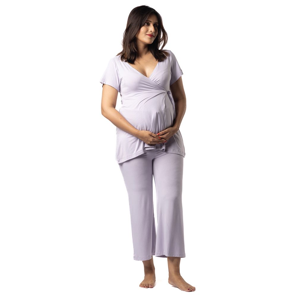 Block Hop - 2pc-Set - Maternity Wrap Co-Ord Set - Lilac